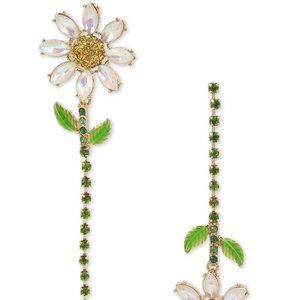 NWT Betsey Johnson Crystal Daisy Mismatch Earrings | Linear Drop | Daisy Earring
